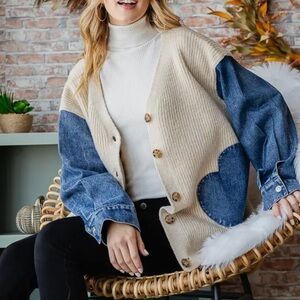 7th Ray Beige and Blue Heart Jacket